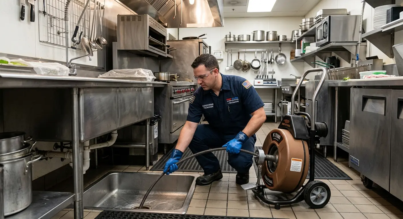 Commercial drain cleaning service in a restaurant kitchen in Wynne