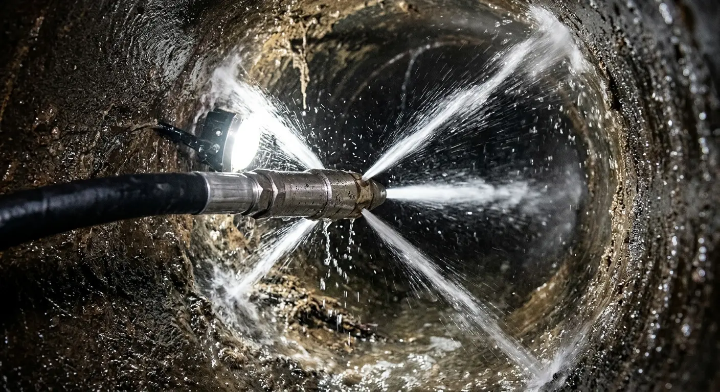 High-pressure hydro jetting nozzle cleaning sewer pipe for Sewer Line Relining in Wynne